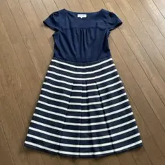 SOUP ネイビーボーダー　 半袖 ひざ丈ワンピース　マタニティ