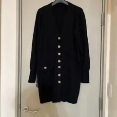 ブラック カーディガン フリンジポケット付き　イタリア製　サイズ48
