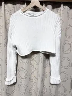 ZARA ザラ クロップド丈 ショート丈 ニット セーター 白 長袖 レディース