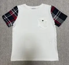 ZARA WOMAN ザラ 切替 チェック袖 Tシャツ ホワイト Lサイズ