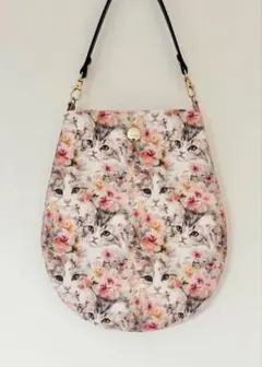 猫 花柄しずく型ミニバッグ スマホポーチ 猫 ねこ ネコ cat フラワー