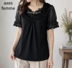 axes femme ビジュー レース半袖トップス 黒 Mのサムネイル