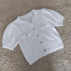 未使用　少し訳あり　INGNI　ファンシーヤーン　半袖ニットカーディガン　白