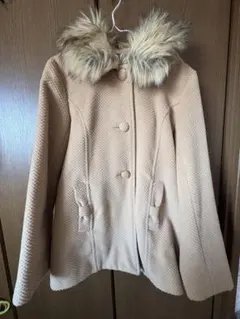 ファー付きベージュダッフルコート Lサイズ