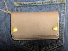 本革 手縫い トラッカーウォレット 長財布 真鍮×ブラウン メンズ