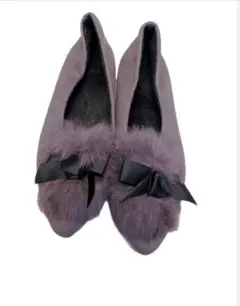 【大幅値下げセール！】フラットシューズ　23cm ファー　グレー　バレエシューズ