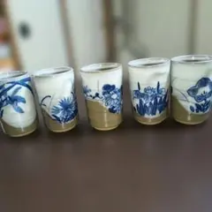 【未使用品】小湯呑セット たち吉 草花 5個セット 茶器 食器 レトロ