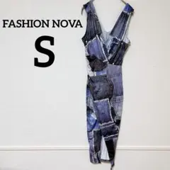 美品◆FASHION NOVA 【Ｓ】デニムパターン ワンピース スタイリッシュ