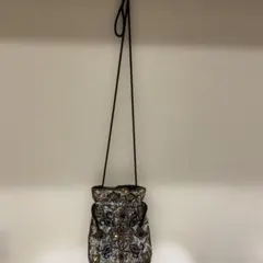 ビーズ刺繍 巾着型 ショルダーバッグ