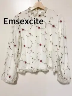 Emsexcite エムズエキサイト　花柄刺繍 長袖ブラウス　シアーシャツ　M