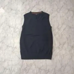 ネイビー Vネック ニットベスト 紺 S きれいめ トラッド オフィスカジュアル