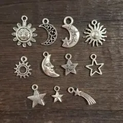 天体モチーフ チャーム11個セット② 星 月 太陽 宇宙 アクセサリーパーツ