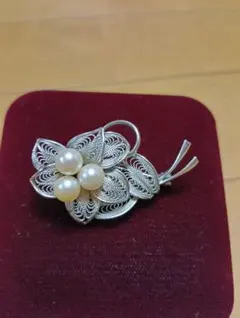☆昭和レトロ☆フィリグリー細工 パールブローチ