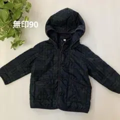 無印良品90★ネイビー系チェック フード付きジャケット