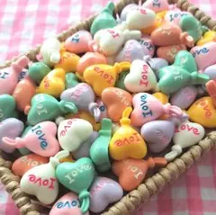 【414】90個 デコパーツ ミニチュア バルーン ハート Love 風船