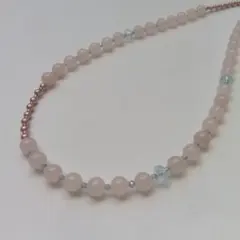 天然石　ローズクォーツ　パール　ビーズ　ネックレス