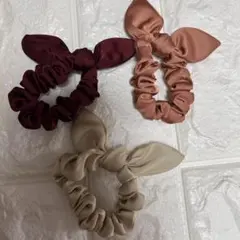 VILSEN ヘアアクセ サテンリボン付 シュシュ 3個セット プチプラ