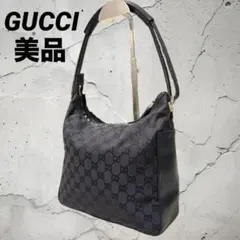 美品 グッチ ワンショルダーバッグ ハーフムーン GG柄 キャンバス レザー
