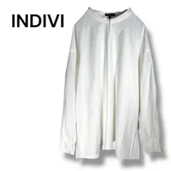 インディヴィ　ブラウス　白　バンドカラー　袖ボリューム　38 M相当