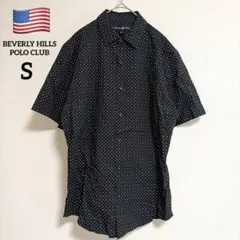 ポロクラブ 総柄 半袖シャツ 黒 S ベトナム製 ビンテージ風 古着のサムネイル