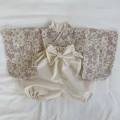 【即納】ベビー袴 花柄パープル×生成り