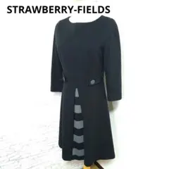 ストロベリーフィールズ ブラック 七分袖 ワンピース 膝丈 ストライプ