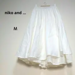ニコアンド M 白 ロング丈フレアスカート 2重 綿100% ボリューム