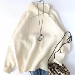 美品⁑オーラリー　ミルドフレンチメリノリブニットジッププルオーバー　ホワイト　0