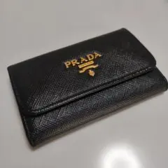 プラダ　キーケース　キーチェーン　6連　サフィアーノレザー　黒