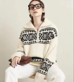 BEAUTY&YOUTH リングヤーン スノー ジャカード ハーフジップ ニット
