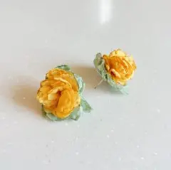 バイカラー フラワーピアス★イエロー★浴衣着物 和装 花火 夏祭り お祭り