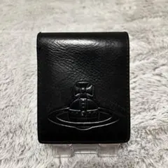 【良品】ヴィヴィアン・ウエストウッド オーブ　黒 レザー 二つ折り財布 型押し