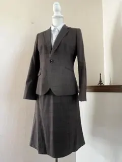 グレーブラウン系チェック スカートスーツ