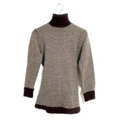 リブニット 長袖 S ストレッチ ブラウン ボーダー タートルネック カジュアル