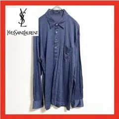 【美品】イヴ・サンローラン　シャツ　総柄　ネイビー　オレンジ