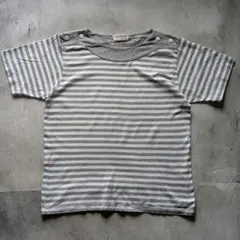 00s ボーダー半袖Tシャツ 装飾ボタン モノトーン Y2K 切り替えデザインのサムネイル