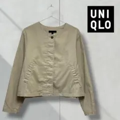 ユニクロ　リネン ノーカラージャケット Lサイズ ベージュ