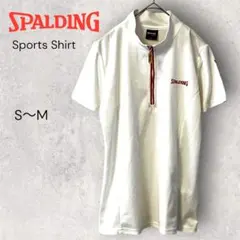 SPALDING ハーフジップ 半袖スポーツシャツ 白 吸汗速乾 S～Mのサムネイル