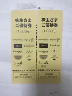 イオンファンタジー 株主優待券 2000円分のサムネイル