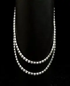 ✨ネックレスダブルチェーン、♥️ラインストーン（大粒４㎜)、シルバー