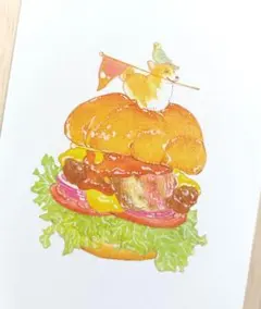 [오리지널 그림 어레인지 수공예품] 코기와 잉꼬가 햄버거 엽서