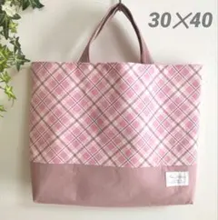 LB189✿レッスンバッグ✿手提げ袋✿バイアスチェックピンク✿女の子通園通学