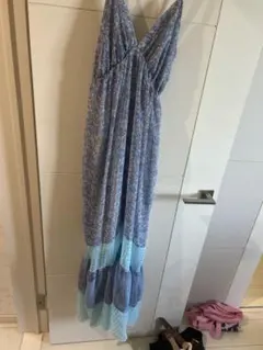 青系花柄キャミワンピース ロング丈Lサイズ