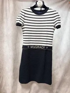 M'S GRACY エムズグレイシー ボーダー ニットワンピース ロゴ入りのサムネイル