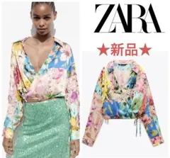 新品未使用 ZARA 花柄パッチワーク柄シャツ XS カシュクール