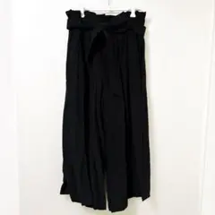ドレスキップ ワイドパンツ ガウチョ リボン付 黒 L 春夏