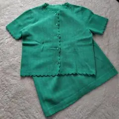 グリーン 編み物 セットアップ