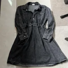 【150cm】ダークデニム 長袖シャツワンピース　Ｋ①