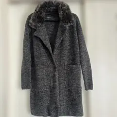 ZARA KNIT グレー ファー付きロングコートカーディガンUSA-Sサイズ