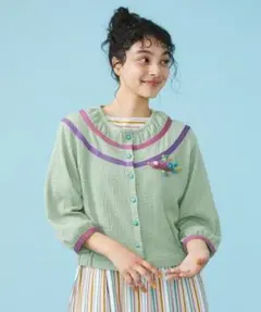 【一回着用のみ】ホコモモラ ＊ミントグリーン　カーディガン 鳥のブローチあり